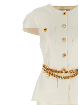'Cream Taffeta Chain Belt Maxi' dress #