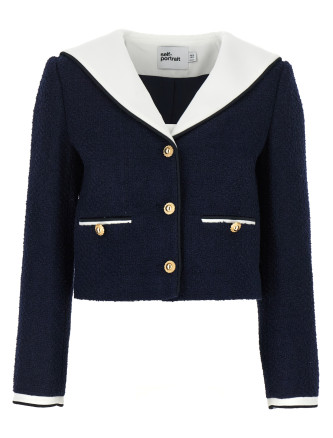 'Navy Boucle Contrast Collar' blazer