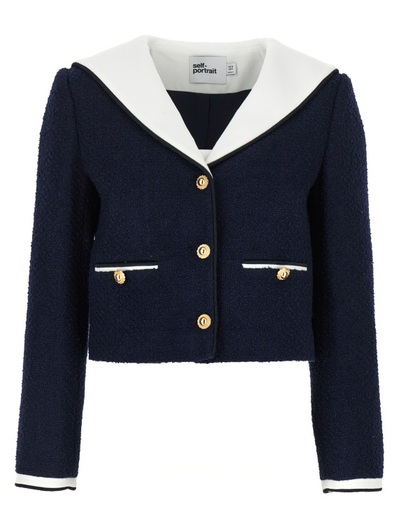 'Navy Boucle Contrast Collar' blazer #1