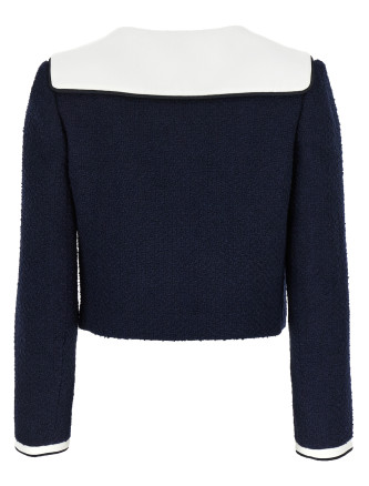 'Navy Boucle Contrast Collar' blazer #