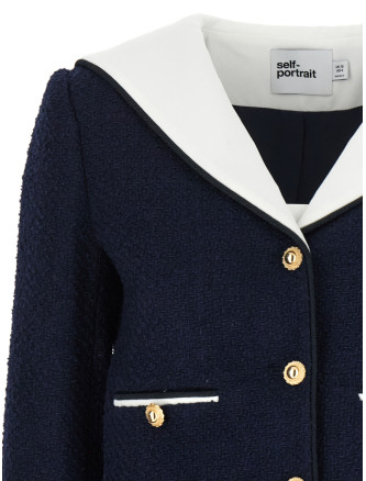'Navy Boucle Contrast Collar' blazer #