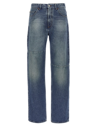 Asymmetric stitching jeans