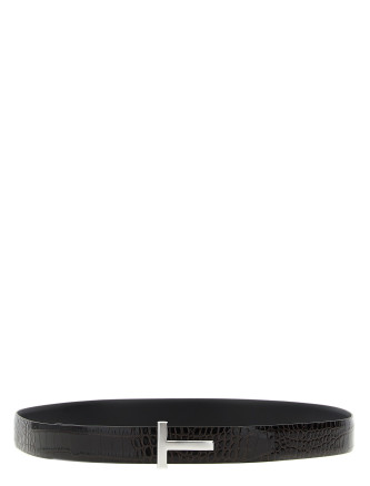 Reversible crocodile leather belt