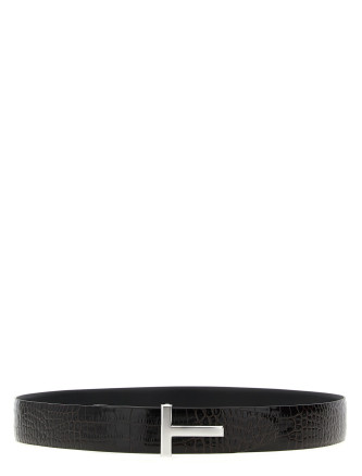 Reversible crocodile leather belt