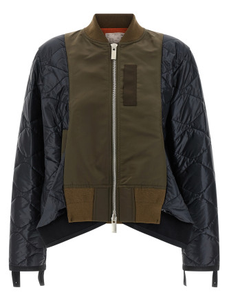 Bimaterial nylon bomber jacket