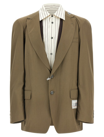 'Mix Layered Wool Gabardine' blazer