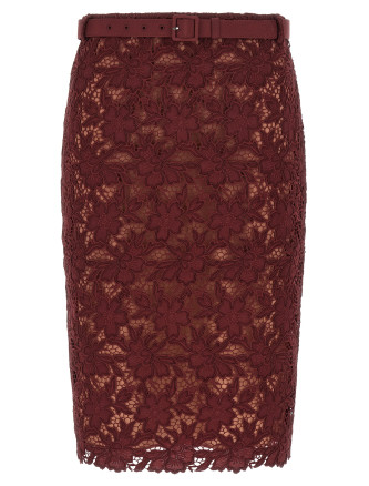 'Burgundy Guipure Lace Midi' skirt