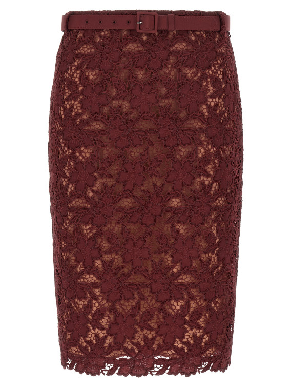 'Burgundy Guipure Lace Midi' skirt #1