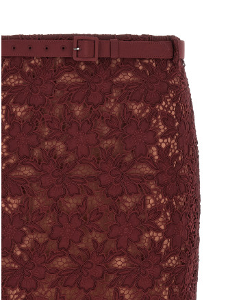 'Burgundy Guipure Lace Midi' skirt #