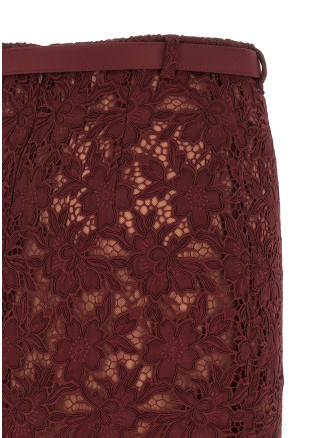 'Burgundy Guipure Lace Midi' skirt #