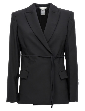 Double breast drawstring blazer jacket