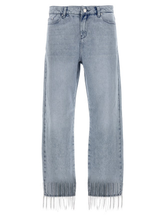 Rhinestone fringed jeans