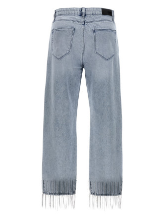 Rhinestone fringed jeans #