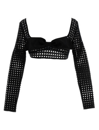 Cropped macramé bow top