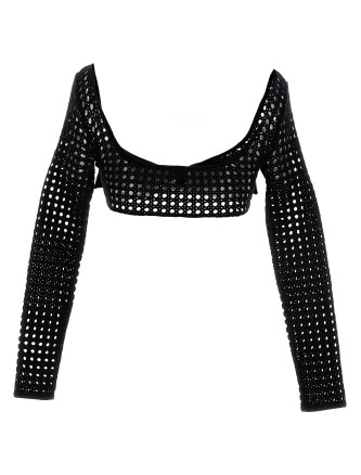 Cropped macramé bow top #