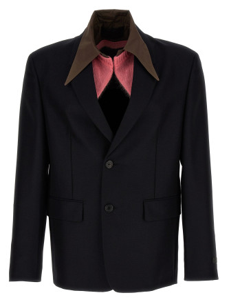 Removable collar single-breasted blazer