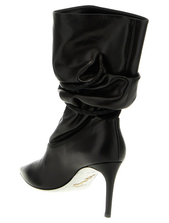 Rhinestone nappa ankle boots #