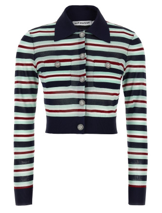 'Navy Striped Viscose Knit' cardigan