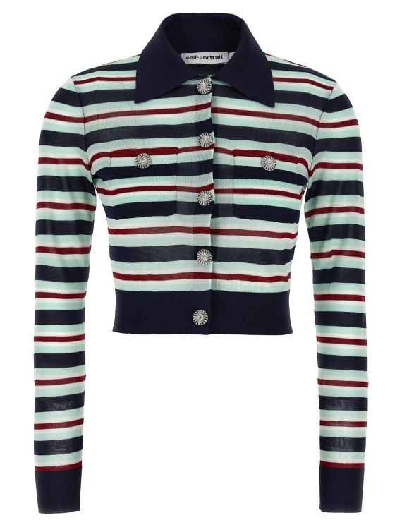 'Navy Striped Viscose Knit' cardigan #1
