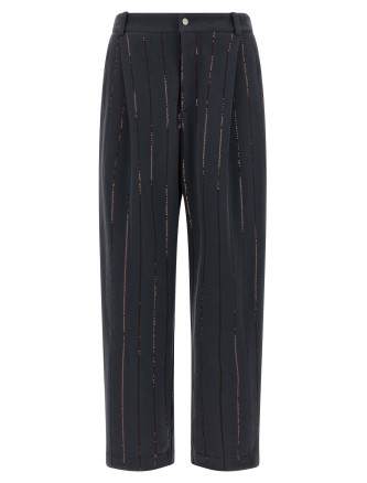 'Dazzling Chalk Stripe Embroidery' joggers