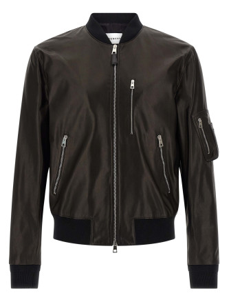 Leather bomber jacket