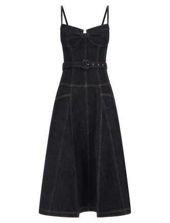 'Indigo Denim Flared Midi' dress