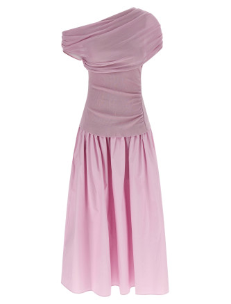 'Pink Cotton Draped Knit Midi' dress