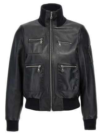 Leather bomber jacket