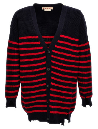 Destroyed effect striped cardigan