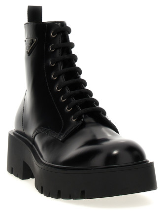 Logo brushed leather ankle boots #