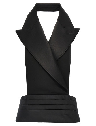 Double-breasted bare back vest