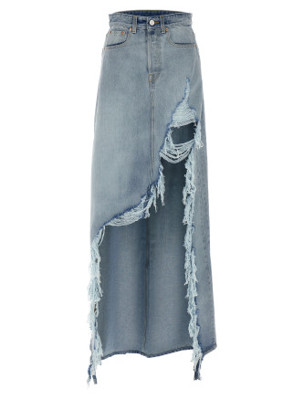 'Destroyed Denim Maxi Skirt' skirt