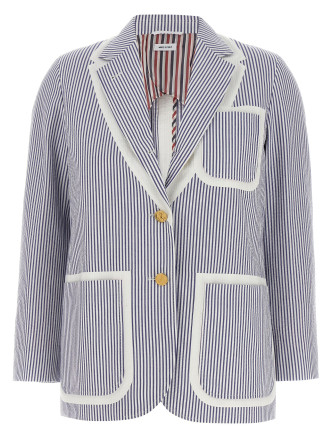 Single-breasted seersucker blazer
