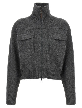 'Shiny Zipper Pull' Wool cardigan
