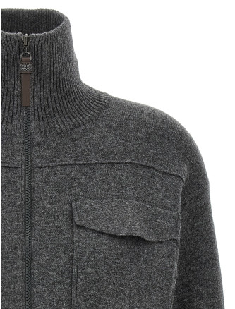 'Shiny Zipper Pull' Wool cardigan #