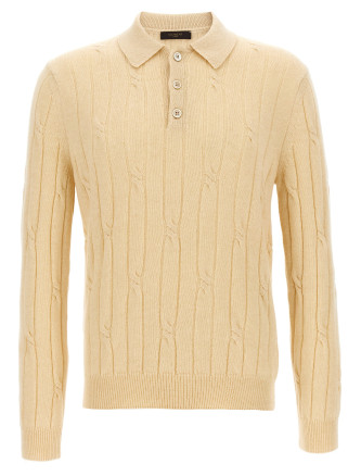 Braided wool polo shirt