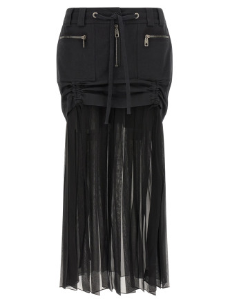 Twill and chiffon skirt