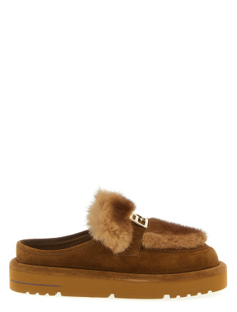 Suede and fur sabots
