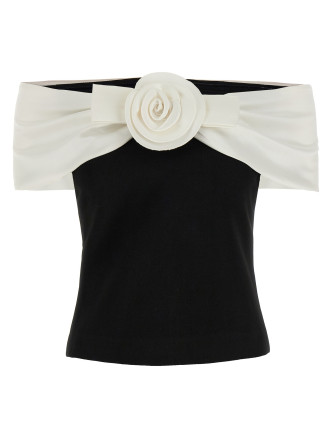 'Black Crêpe Flower' top
