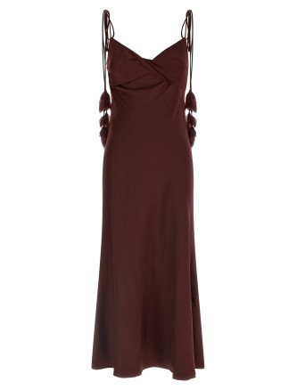 'Burgundy Satin Flower Midi' dress