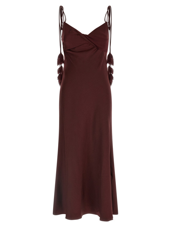 'Burgundy Satin Flower Midi' dress #1
