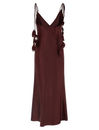 'Burgundy Satin Flower Midi' dress #