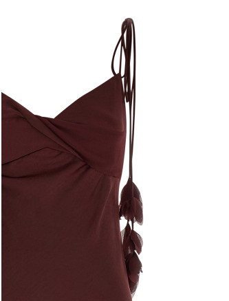 'Burgundy Satin Flower Midi' dress #