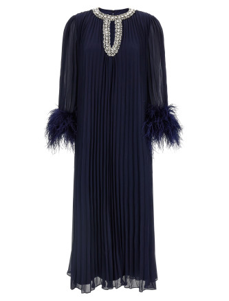 'Navy Chiffon Feather Midi' dress