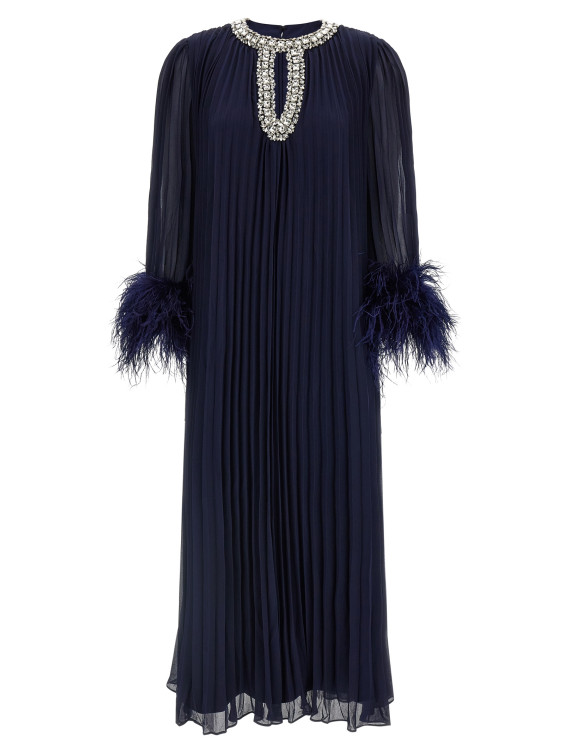 'Navy Chiffon Feather Midi' dress #1
