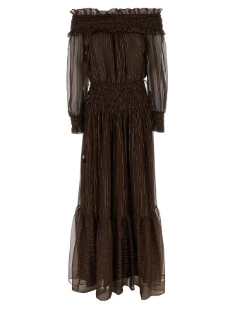 'Brown Georgette Off Shoulder Maxi' dress