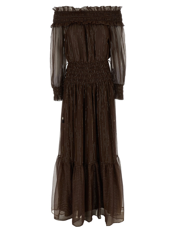 'Brown Georgette Off Shoulder Maxi' dress #1