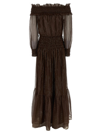 'Brown Georgette Off Shoulder Maxi' dress #