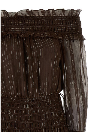 'Brown Georgette Off Shoulder Maxi' dress #