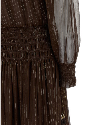 'Brown Georgette Off Shoulder Maxi' dress #